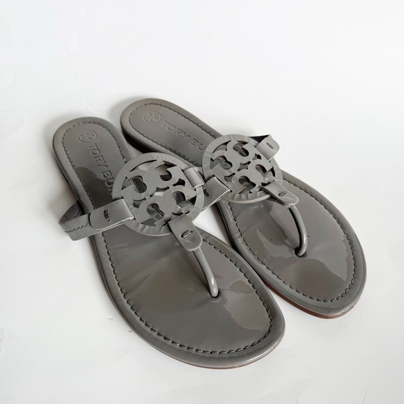 Tory Burch Shoes - Tory Burch Gray Patent Leather Miller Sandals Size 8.5